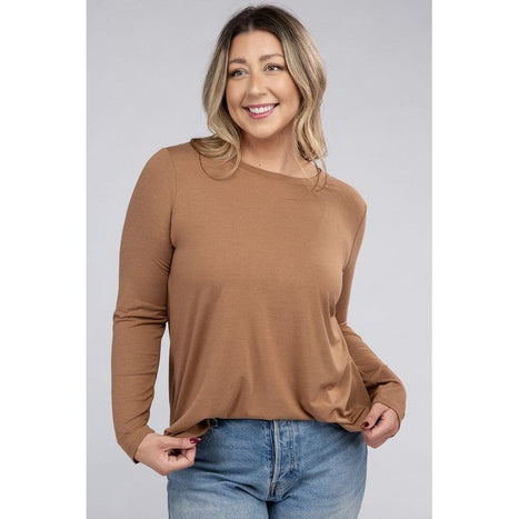 Plus Long Sleeve Round Neck Round Hem Top