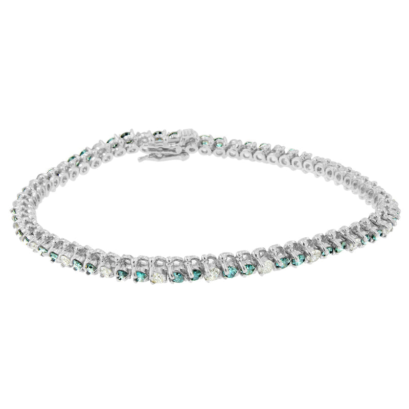 Bids.com 14K White Gold 4 5/8 Cttw Alternating White and Blue Diamond Martini Set Tennis Bracelet (H-I Color, I1-I2 Clarity) - 7" Inches Bracelets