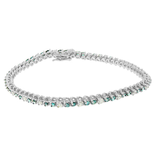 Bids.com 14K White Gold 4 5/8 Cttw Alternating White and Blue Diamond Martini Set Tennis Bracelet (H-I Color, I1-I2 Clarity) - 7" Inches Bracelets