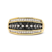 Bids.com Men's 14K Yellow Gold Plated .925 Sterling Silver 1 1/2 Cttw White and Black Treated Diamond Cluster Ring (Black / I-J Color, I2-I3 Clarity) - Size 10 Rings