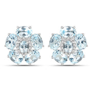 Bids.com 18K White Gold Plated 10.48 Carat Genuine Blue Topaz and White Topaz .925 Sterling Silver Earrings Earrings