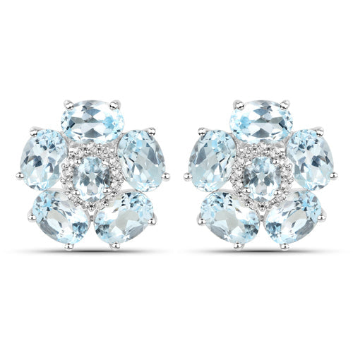 Bids.com 18K White Gold Plated 10.48 Carat Genuine Blue Topaz and White Topaz .925 Sterling Silver Earrings Earrings