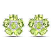 Bids.com 18K White Gold Plated 9.26 Carat Genuine Peridot and White Topaz .925 Sterling Silver Earrings Earrings
