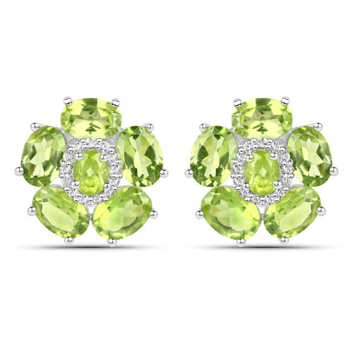 Bids.com 18K White Gold Plated 9.26 Carat Genuine Peridot and White Topaz .925 Sterling Silver Earrings Earrings