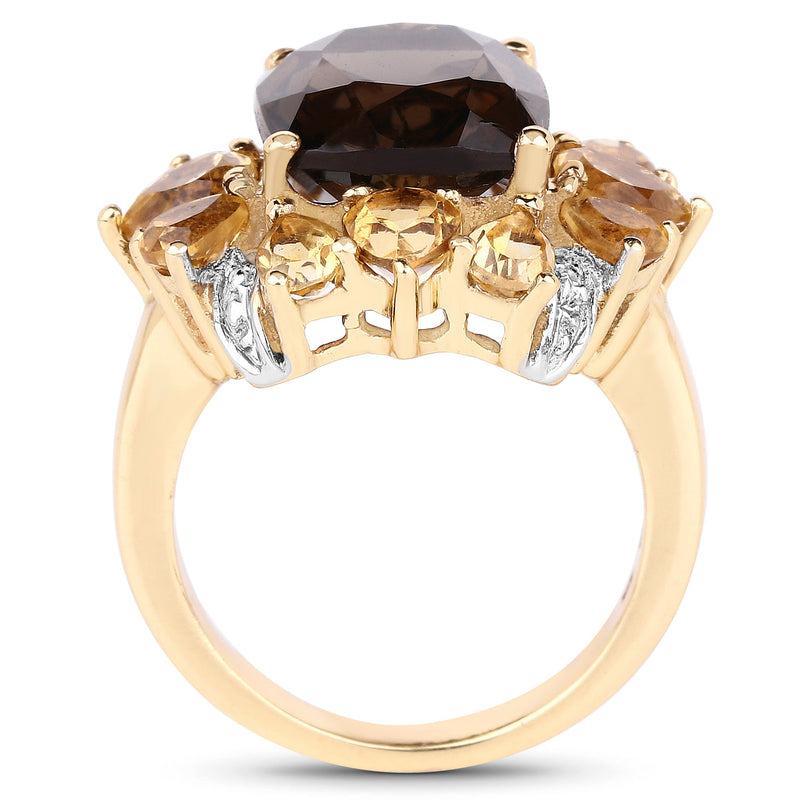 Bids.com 14K Yellow Gold Plated 7.10 Carat Genuine Smoky Quartz, Citrine & White Topaz Brass Ring Rings