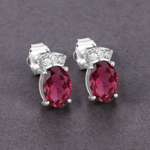 Bids.com 1.35 Carat Genuine Pink Tourmaline and White Diamond 14K White Gold Earrings Earrings