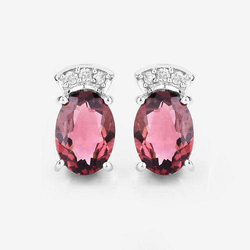 Bids.com 1.35 Carat Genuine Pink Tourmaline and White Diamond 14K White Gold Earrings Earrings