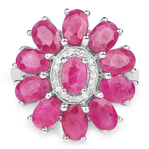 Bids.com 5.83 Carat Genuine Ruby and White Zircon .925 Sterling Silver Ring Rings
