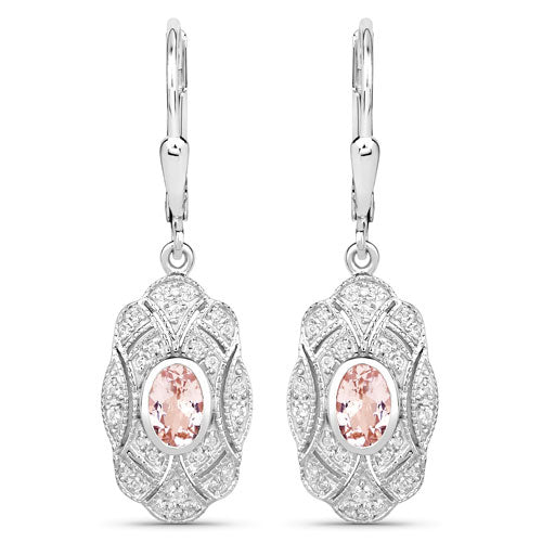 Bids.com 1.04 Carat Genuine Morganite and White Topaz .925 Sterling Silver Earrings Earrings