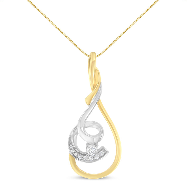 Bids.com Espira 10K Two-Tone Yellow & White 1/6 Cttw Brilliant-Cut Diamond Layered Spiral 18" Pendant Necklace (H-I Color, I2-I3 Clarity) Necklaces