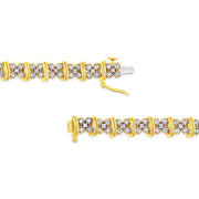 Bids.com 10K Yellow Gold Plated .925 Sterling Silver 2.0 Cttw Round Diamond Cluster "X" Shaped Link Bracelet (H-I Color, I3 Clarity) - 7" Bracelets