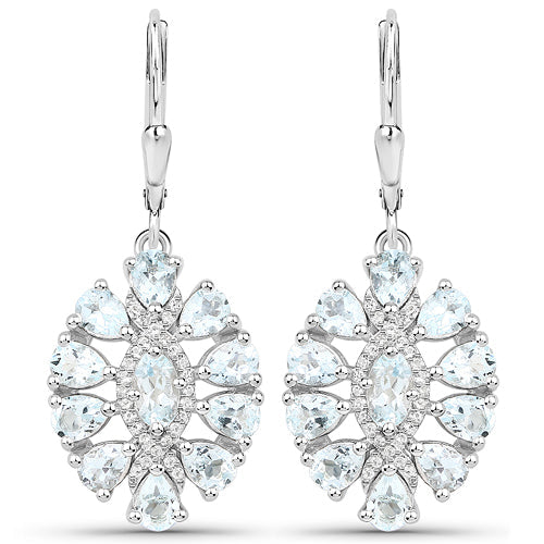 Bids.com 2.93 Carat Genuine Aquamarine and White Topaz .925 Sterling Silver Earrings Earrings