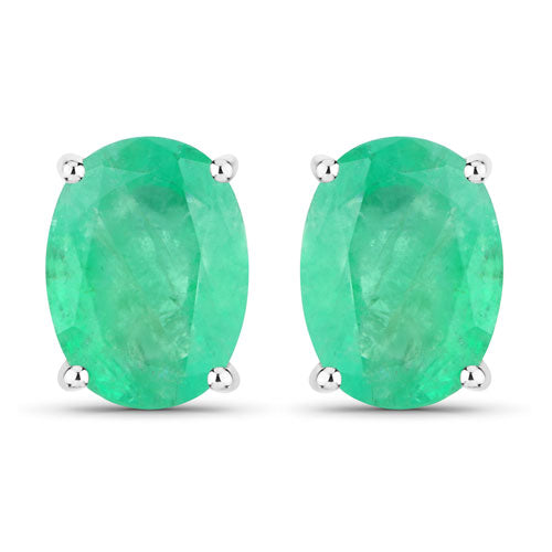 Bids.com 2.40 Carat Genuine Zambian Emerald 10K White Gold Earrings Earrings