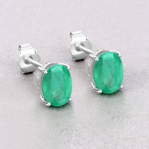 Bids.com 2.40 Carat Genuine Zambian Emerald 10K White Gold Earrings Earrings