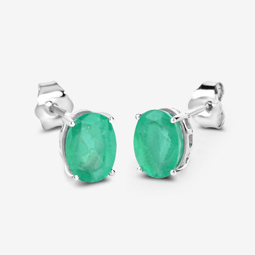 Bids.com 2.40 Carat Genuine Zambian Emerald 10K White Gold Earrings Earrings