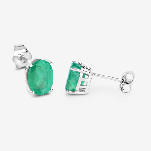Bids.com 2.40 Carat Genuine Zambian Emerald 10K White Gold Earrings Earrings