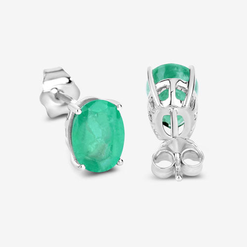 Bids.com 2.40 Carat Genuine Zambian Emerald 10K White Gold Earrings Earrings