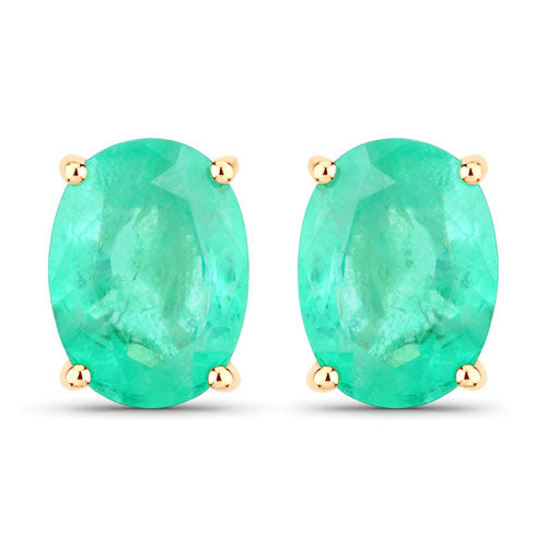 Bids.com 2.40 Carat Genuine Zambian Emerald 10K Yellow Gold Earrings Earrings