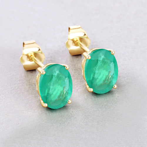 Bids.com 2.40 Carat Genuine Zambian Emerald 10K Yellow Gold Earrings Earrings