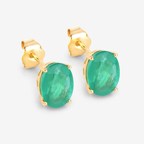 Bids.com 2.40 Carat Genuine Zambian Emerald 10K Yellow Gold Earrings Earrings