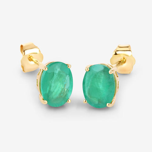 Bids.com 2.40 Carat Genuine Zambian Emerald 10K Yellow Gold Earrings Earrings