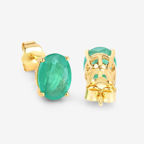 Bids.com 2.40 Carat Genuine Zambian Emerald 10K Yellow Gold Earrings Earrings