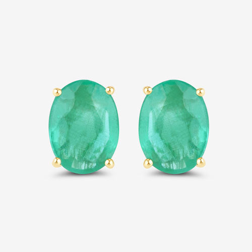 Bids.com 2.40 Carat Genuine Zambian Emerald 10K Yellow Gold Earrings Earrings
