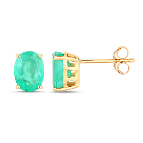 Bids.com 2.40 Carat Genuine Zambian Emerald 10K Yellow Gold Earrings Earrings