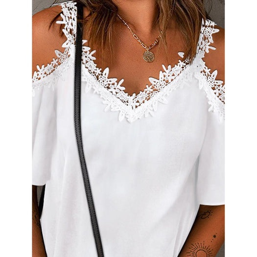 Lace Detail V-Neck Half Sleeve Blouse