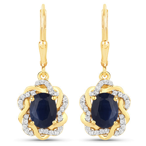 Bids.com 3.46 Carat Genuine Blue Sapphire and White Topaz .925 Sterling Silver Earrings Earrings