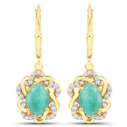 Bids.com 2.36 Carat Genuine Emerald and White Topaz .925 Sterling Silver Earrings Earrings
