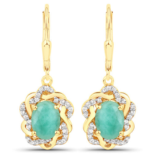 Bids.com 2.36 Carat Genuine Emerald and White Topaz .925 Sterling Silver Earrings Earrings