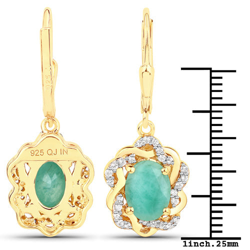 Bids.com 2.36 Carat Genuine Emerald and White Topaz .925 Sterling Silver Earrings Earrings