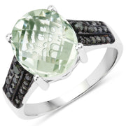 Bids.com 4.26 Carat Genuine Green Amethyst and Green Diamond .925 Sterling Silver Ring Rings