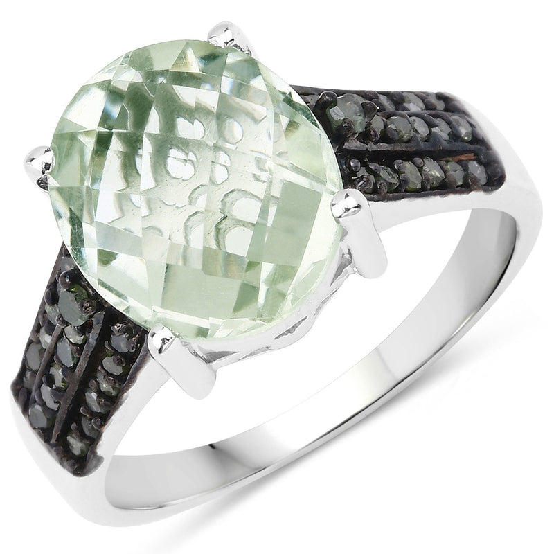 Bids.com 4.26 Carat Genuine Green Amethyst and Green Diamond .925 Sterling Silver Ring Rings
