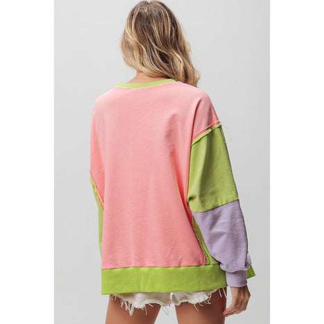 BiBi Washed Color Block Sweatshirt