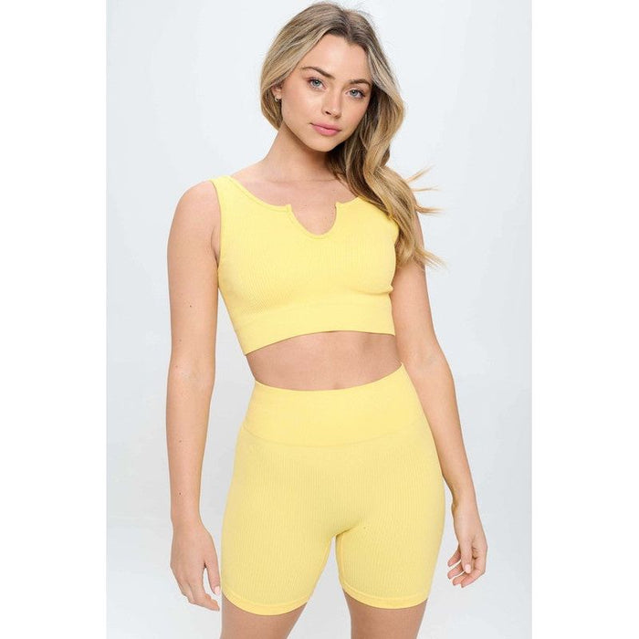 2 piece Seamless Ribbed Tank Top  Biker Shorts Set