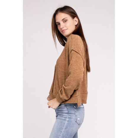 Brushed Melange Hacci Hi-Low Hem Sweater