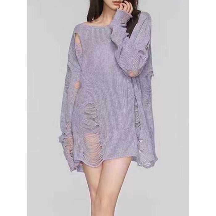 Distressed Boat Neck Knit Cover Up