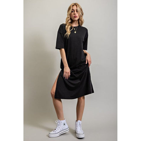 VENTED HEAVY COTTON WASHED DRESS