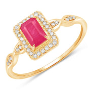 Bids.com 0.75 Carat Genuine Ruby and White Diamond 14K Yellow Gold Ring Rings
