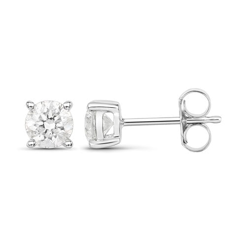 Bids.com 0.80 Carat Genuine White Diamond 14K White Gold Earrings Earrings