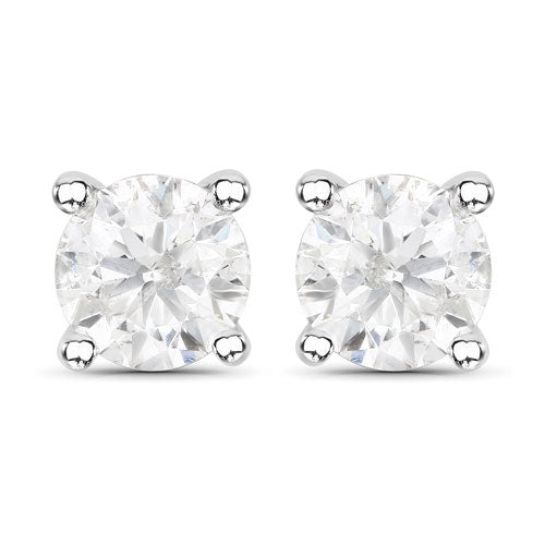 Bids.com 1.02 Carat Genuine White Diamond 14K White Gold Earrings Earrings