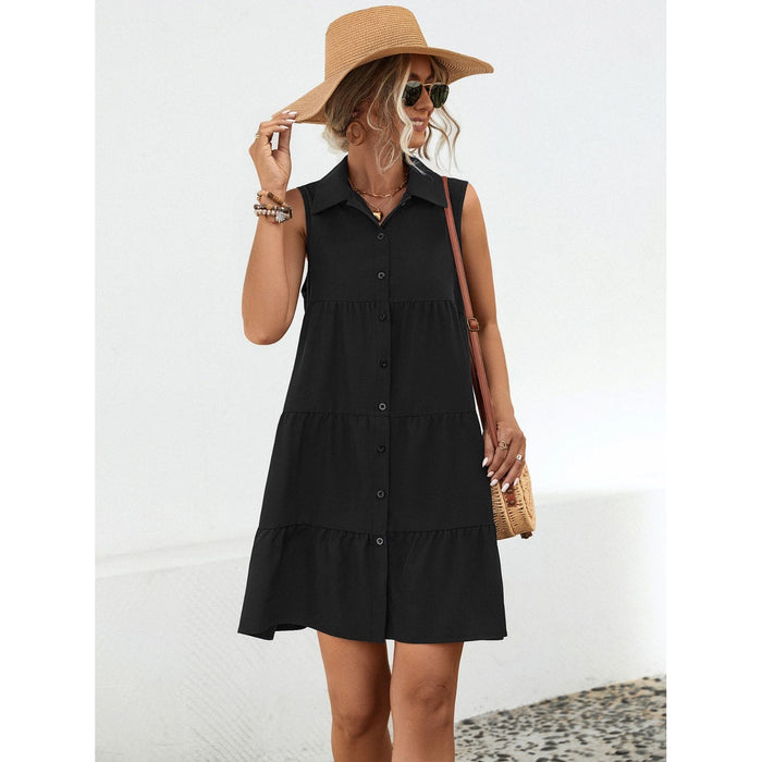 Button Up Sleeveless Mini Dress