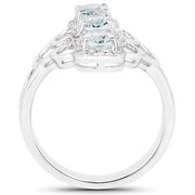 Bids.com 1.54 Carat Genuine Aquamarine and White Zircon .925 Sterling Silver Ring Rings