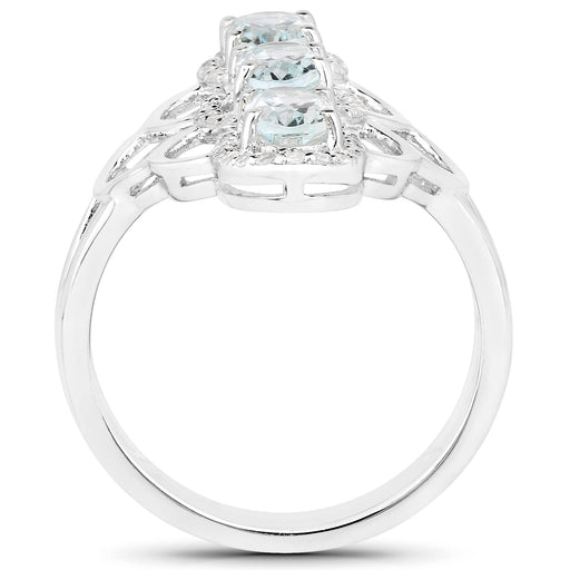 Bids.com 1.54 Carat Genuine Aquamarine and White Zircon .925 Sterling Silver Ring Rings