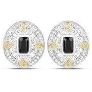 Bids.com 0.93 Carat Genuine Blue Sapphire and White Diamond .925 Sterling Silver Earrings Earrings