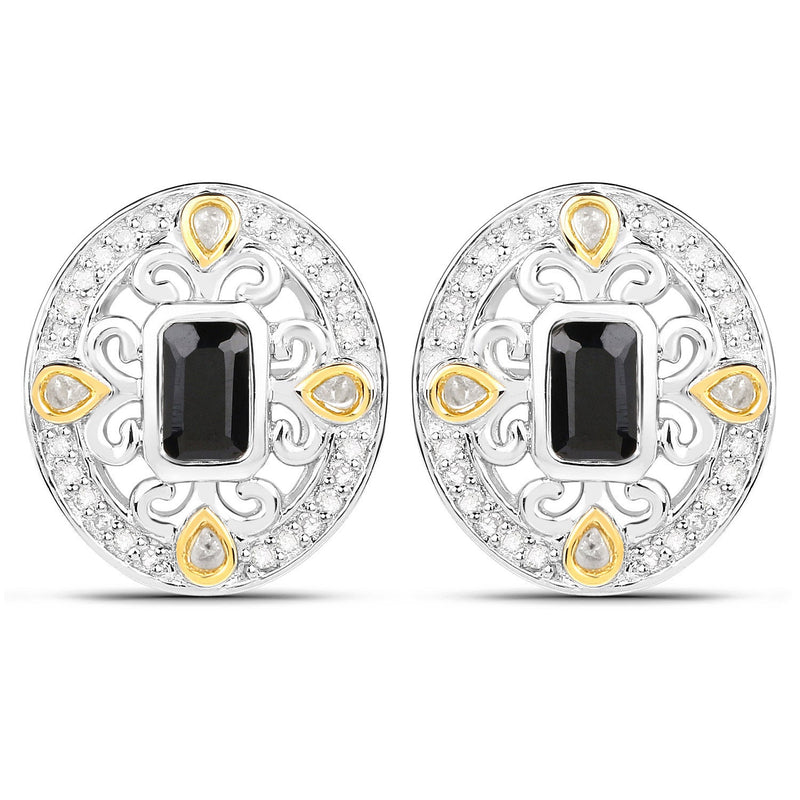 Bids.com 0.93 Carat Genuine Blue Sapphire and White Diamond .925 Sterling Silver Earrings Earrings