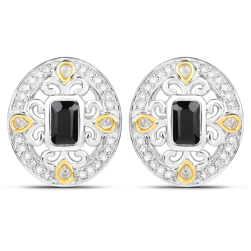 Bids.com 0.93 Carat Genuine Blue Sapphire and White Diamond .925 Sterling Silver Earrings Earrings