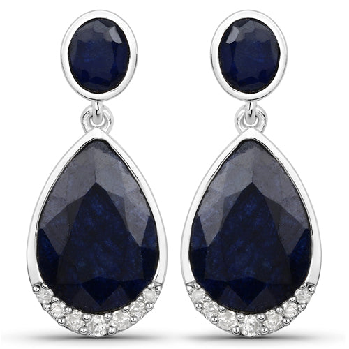 Bids.com 7.90 Carat Dyed Sapphire and White Diamond .925 Sterling Silver Earrings Earrings